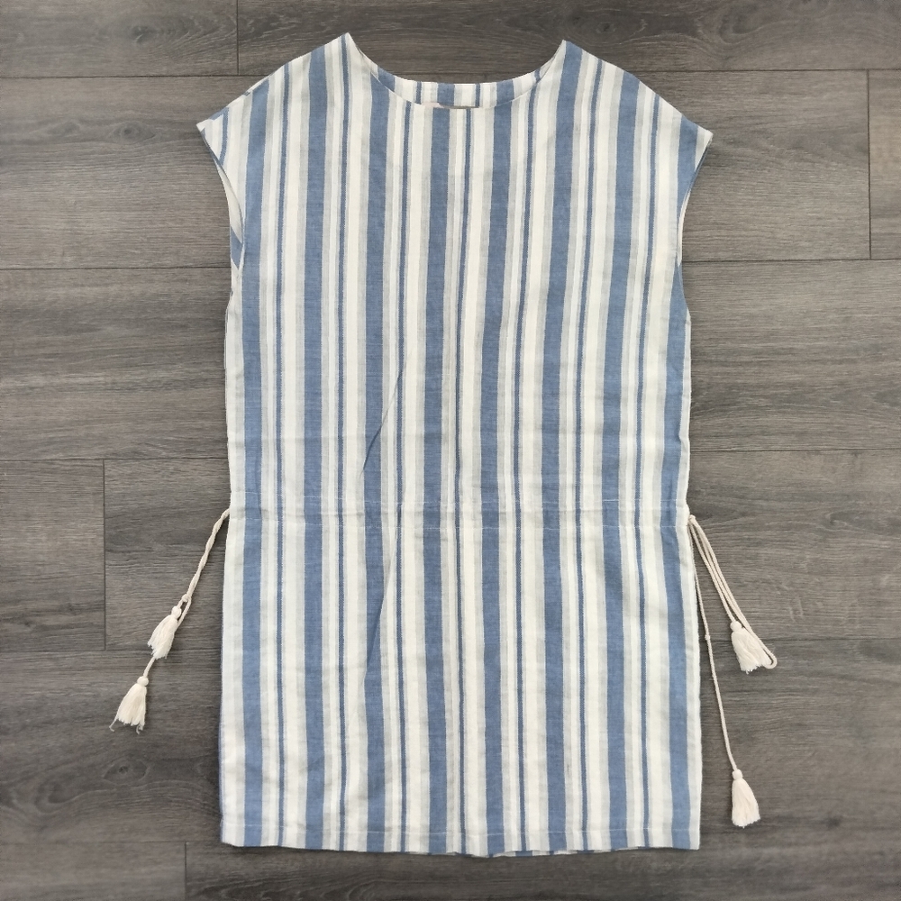 Forever 21 White and Blue Striped Sleeveless Cotton Blend Tunic Dress Size XS